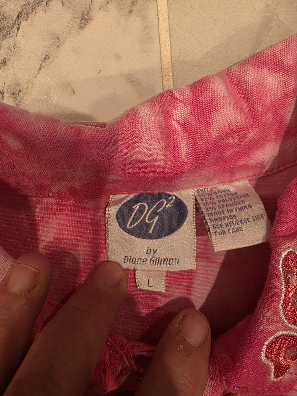 Vintage DG2 By Diane Gillman Tie Dye Floral Stitched Jean Jacket Lg - Picture 8 of 12